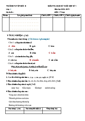Đề kiểm tra định kỳ cuối học kỳ I môn Tiếng Việt (Đọc) Lớp 1 (Kết nối tri thức với cuộc sống) - Năm học 2018-2019 (Có đáp án)